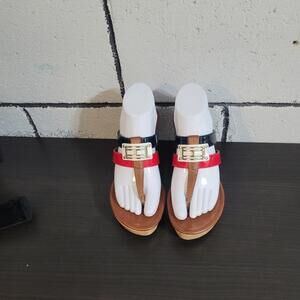 BUNDLE SALE!  TOMMY HILFIGER Red & Navy Heel Sandals Gold Logo  Sz 7